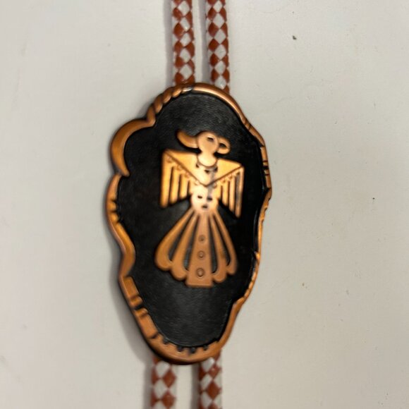 Solid Copper Thunderbird Slide Bolo Tie Native American Southwestern Stamped - Picture 5 of 13